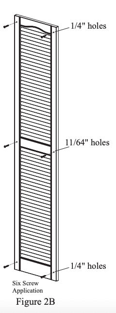 diagram of louvre style shutter with holes to show screw placement