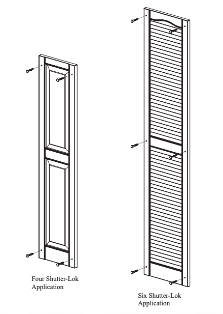 diagram of 2 shutters with fixings next to holes to show points of installation