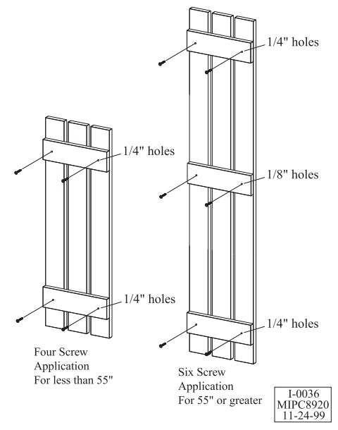 diagram indicating placement for fixings holes on board and batten shutters