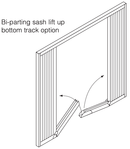 diagram of bi-parting sash bottom track option on security grille