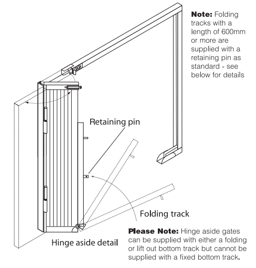 diagram of security grille with hinge aside detail and retaining pin