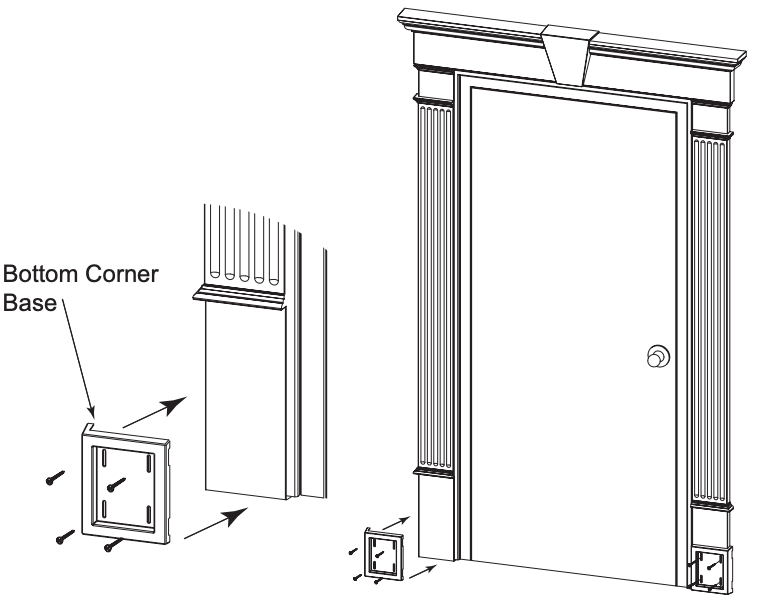 diagram with close up of bottom base corner on door pilaster