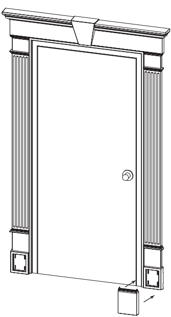 diagram indicating where to place bottom base front on door pilasters