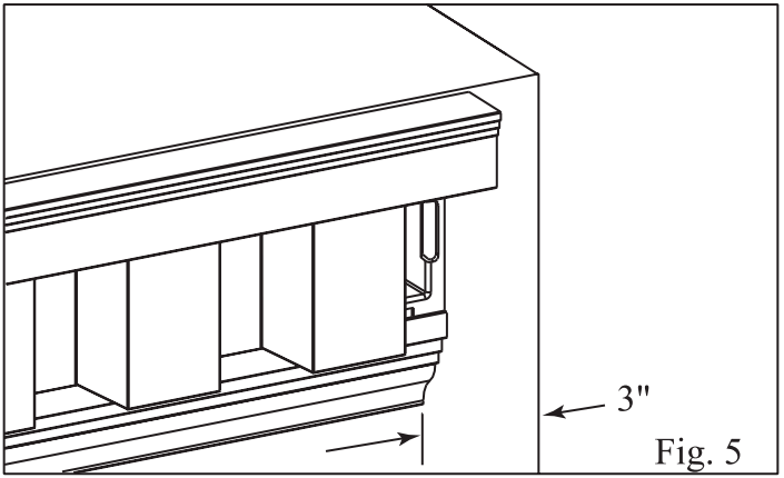diagram of installed dentil trim indicating 3 ich gap from edge of wall