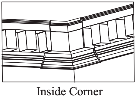 diagram showing an inside corner on dentil trim
