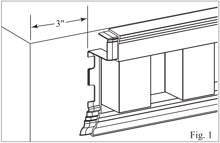 diagram showing 3 inch gap between edge of wall and dentil trim edge