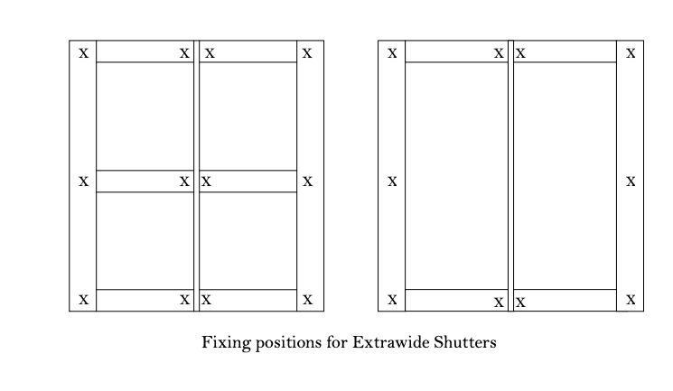 Diagram showing fixings positions on extrawide shutters