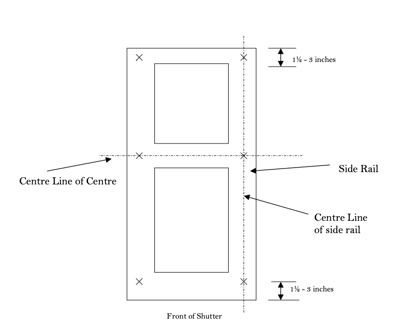 diagram of front of shutter showing fixing locations