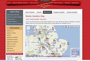 screenshot of map on simply shutters website 