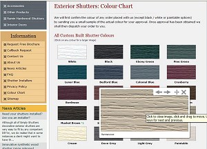 screenshot of colour chart on simply shutters website