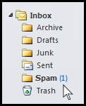 arrow pointing at spam folder in an email inbox 