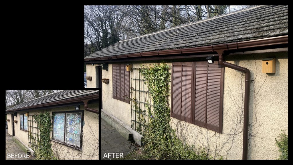 brown shutters covering a window 