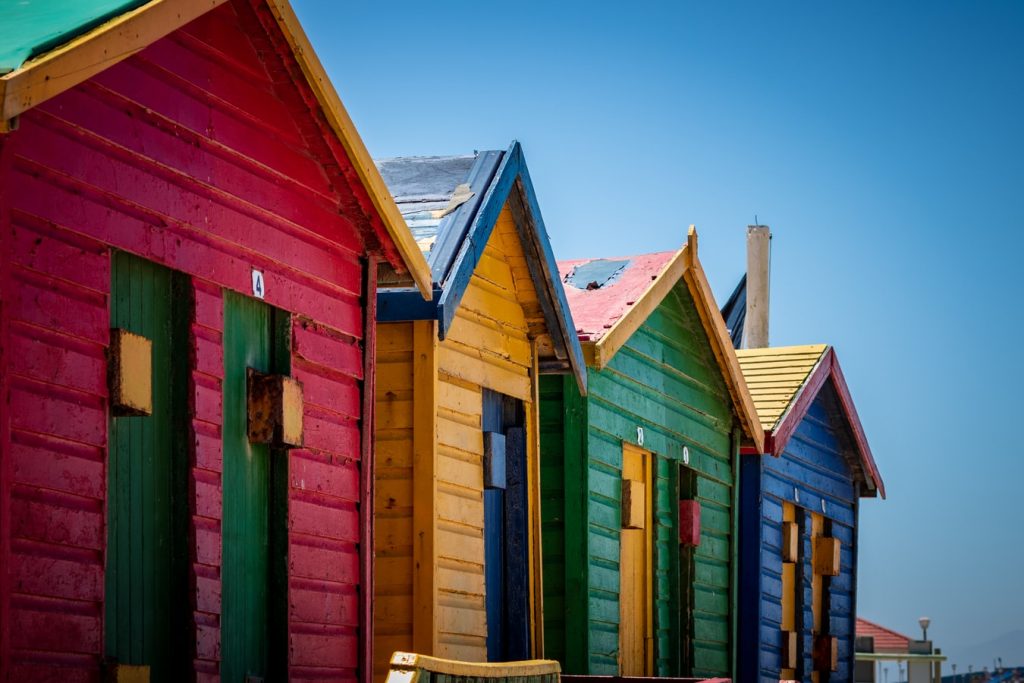 Brightly painted sheds