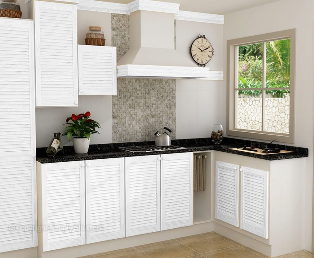 White louvre doors installed as kitchen cupboards 