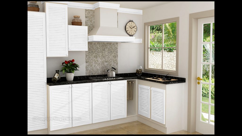 WHITE LOUVRE DOORS INSTALLED ON KITCHEN CUPBOARDS